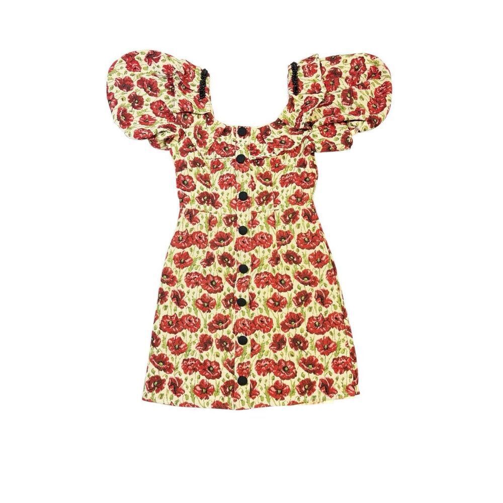 Sister Jane Poppy Jacquard Mini Dress Women’s XS Puff Sleeve Floral Cottagecore